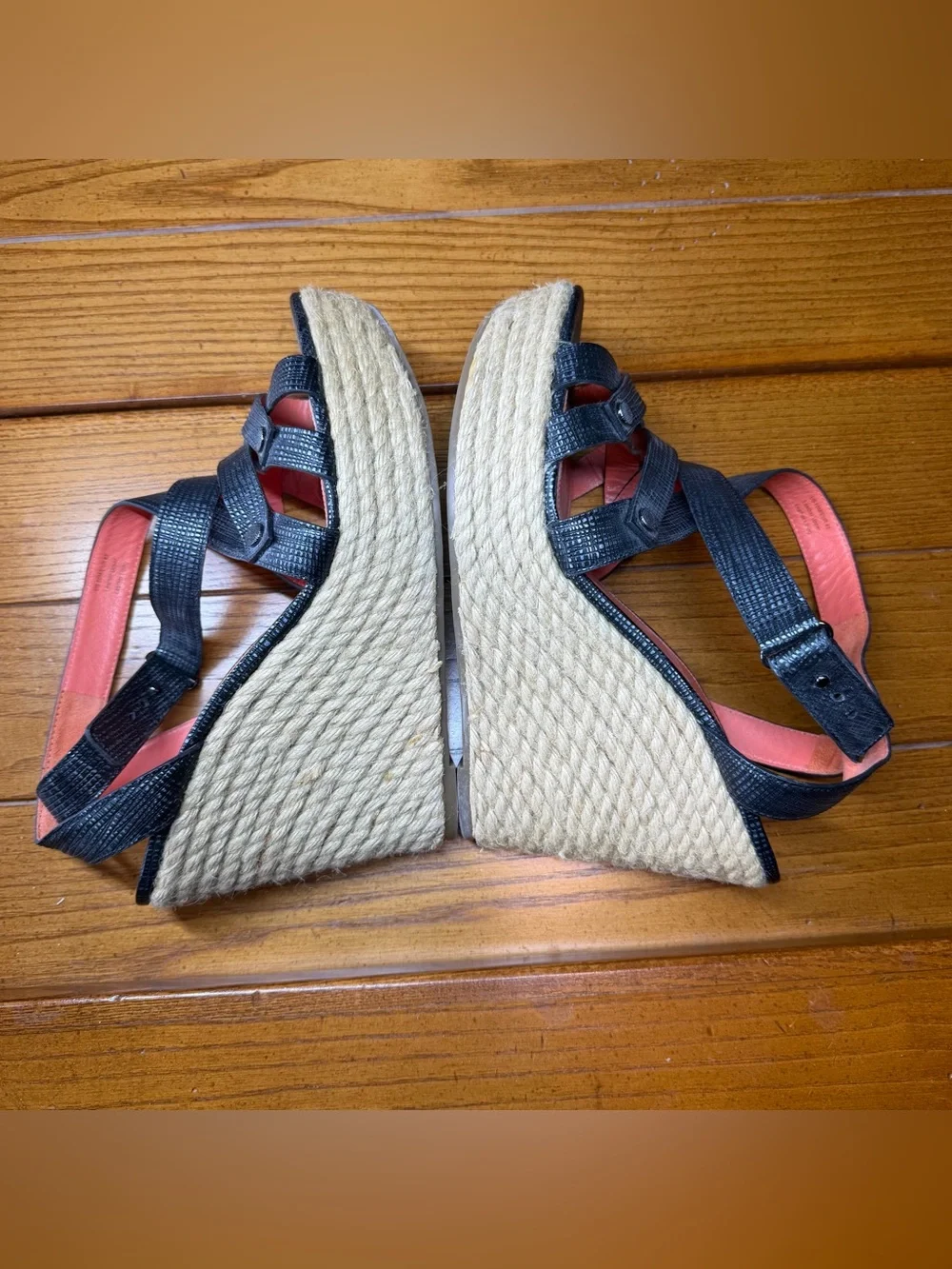 Via Spiga Black Leather Espadrille Wedge Sandal 10